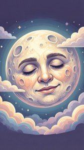 一張可愛的SVG壁紙，畫面為一輪帶著睡眼的月亮，以柔和的粉彩呈現。