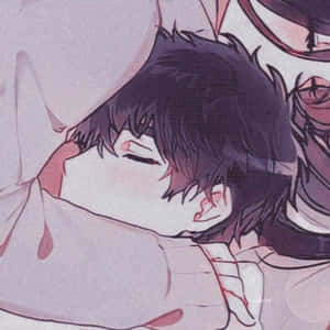 動漫男孩在柔和的粉紅色和紫色色調中安然入睡。 — 動畫小孩 壁紙