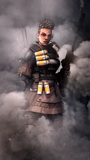 一名身穿戰鬥裝備的士兵在煙霧和火焰中手持步槍。