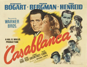 《北非諜影》電影海報，Humphrey Bogart 和 Ingrid Bergman 主演。