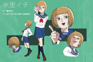 短金發動漫女學生穿著水手服，拿著相機豎起大拇指擺姿勢。 — 動漫城市 壁紙