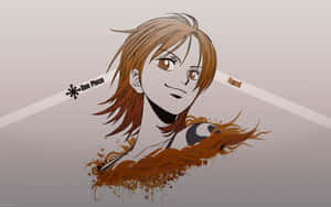 來自《One Piece》的動漫女孩娜美，棕色頭髮，自信的表情。