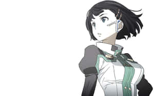 穿著未來風服裝戴耳機的動漫角色，回頭看。 — 刀劍神域 GIF 壁紙