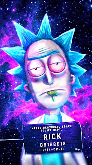瑞克·桑切斯在宇宙大頭照中，背景是星光燦爛的紫色和藍色。