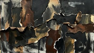 抽象紋理繪畫，帶有黑色、棕色和灰色顏料的撕裂層。 — 拼貼 GIF 壁紙
