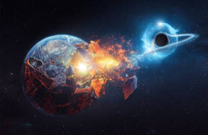 行星地球碎裂並向太空中的黑洞爆炸。 — 太空 壁紙