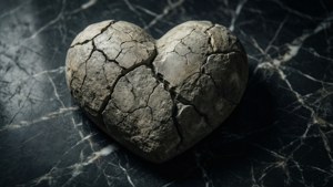 破裂石心在深色大理石表面