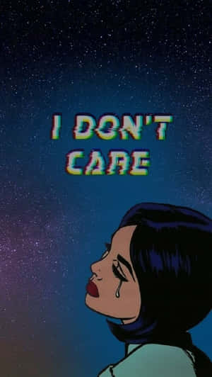 動漫女孩在星空下哭泣，帶有「I DON'T CARE」故障文字。