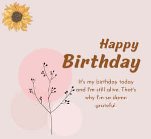帶有向日葵、樹枝和幽默生日訊息的生日卡。