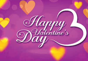 Happy Valentine's Day 文字配上漂浮的愛心在紫色背景上