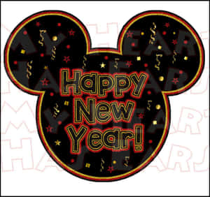以星星和紙屑組成的米奇老鼠形狀 Happy New Year 祝福。