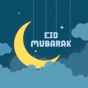 Eid Mubarak 祝福，夜空中有新月和星星。 — iPad Pro M4 壁紙
