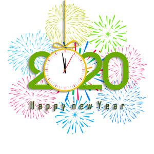 新年快樂2020 時鐘與煙花