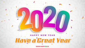 色彩繽紛的2020新年祝福，帶有五彩紙屑和節日文字。
