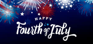 Happy Fourth of July 煙火圖形，帶有紅色、白色和藍色的爆發和星星