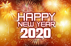 Happy New Year 2020 文字配煙花和閃光