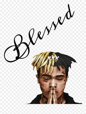 金色和黑色頭髮的男子雙手合十在「Blessed」下祈禱。
