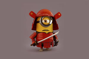 穿著紅色武士盔甲拿著劍的Minion。