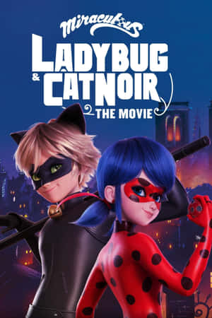 Ladybug 和 Cat Noir 穿著超級英雄服裝，以城市夜景為背景。