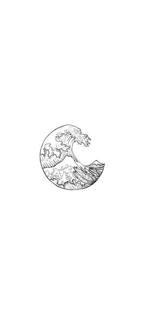 以黑白線條藝術風格繪製的新月形波浪。