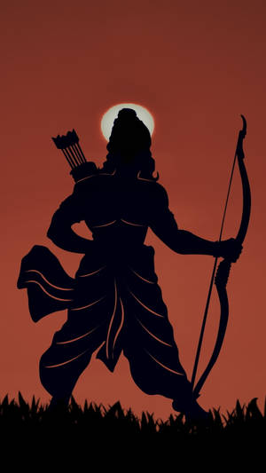 夕陽下女神手持弓箭的剪影