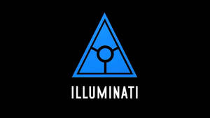 藍色三角形，帶有眼睛符號和文字 illuminati，黑色背景
