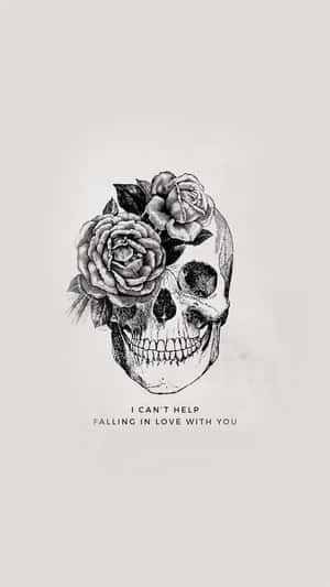 頭骨飾有玫瑰和文字 I can't help falling in love with you。 — 靚女gif 壁紙