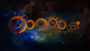橙色時鐘符號漂浮在色彩繽紛的星空宇宙星雲中，帶有文字 tick tock goes the clock。