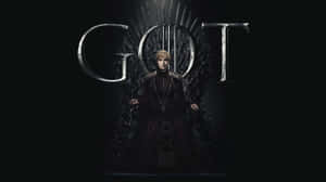 一個角色坐在鐵王座上，背後有「GOT」字母。 — 黑暗森林 壁紙