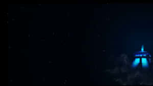 藍色警察亭漂浮在星空空間中，發出光芒