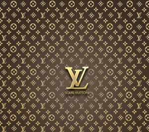 棕色和金色Louis Vuitton字母組合圖案，中央有標誌。