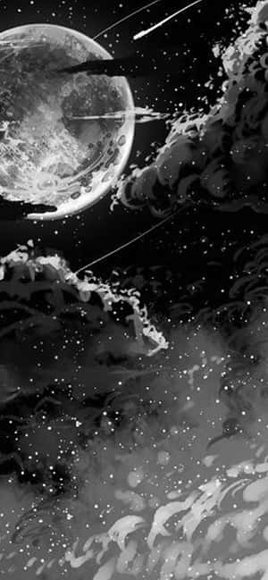 星空宇宙漩渦中的月球和彗星軌跡。