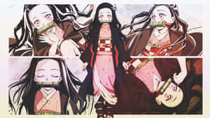 動漫女孩穿著粉紅色和服，戴著竹製口塞，五個姿勢。