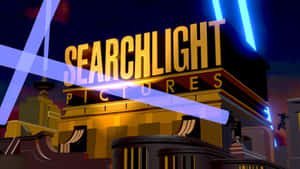 Searchlight Pictures 電影院建築在夜間被霓虹燈照亮。