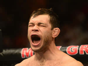 MMA戰士在八角籠中勝利吶喊。
