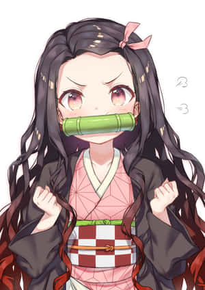 動漫女孩穿和服戴竹製口塞 緊握拳頭 — 鬼滅之刃 禰豆子 壁紙
