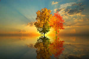 秋日倒影夕陽