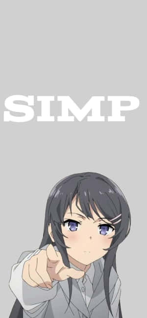 穿灰色西裝的動漫女孩用手指指向觀眾，上方有粗體白色文字「SIMP」。 — OnePlus 15R 壁紙