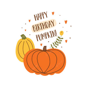 帶有心形和秋葉的 happy birthday pumpkin 插圖。