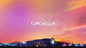 日落時分的Coachella音樂節，彩色燈光和帳篷映襯著粉橙色天空。 — 春天 壁紙
