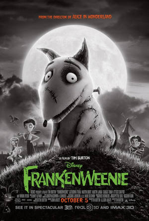 Frankenweenie 電影海報，展示一隻被縫合嘅狗喺滿月下。