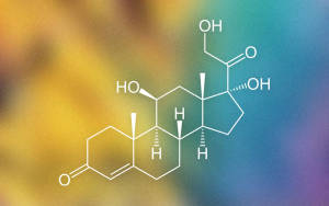 彩色漸變背景上的皮質醇分子化學圖 — 科學 壁紙