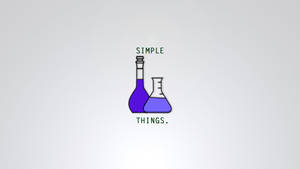 兩個紫色燒瓶，文字 'SIMPLE THINGS.' 在上方和下方，灰色背景。 — 科學 壁紙