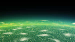 綠色外星行星，帶有發光的雲層和黑暗的太空 — Alienware GIF 壁紙