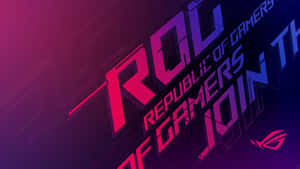 ROG Republic of Gamers 標誌，在深色漸變背景上帶有發光的洋紅色和藍色文字。
