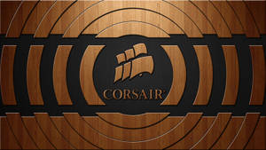 深色木質圓形背景上的 Corsair 標誌