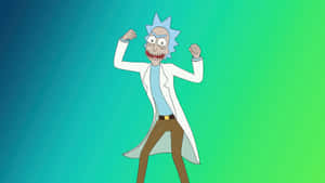 《Rick and Morty》中的Rick Sanchez在漸變背景前咧嘴笑著展示肌肉。