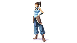 動漫角色女孩穿著藍色和棕色服裝自信站立