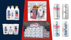 Coors Light 和 Miller Lite 啤酒產品在愛國主題零售展示中。