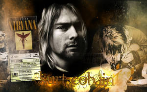 Kurt Cobain 演唱會海報拼貼畫，附門票和結他表演。